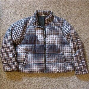 NWOT Time And Tru XL 16/18 Puffer Jacket Brown Black Plaid Zip Insulated